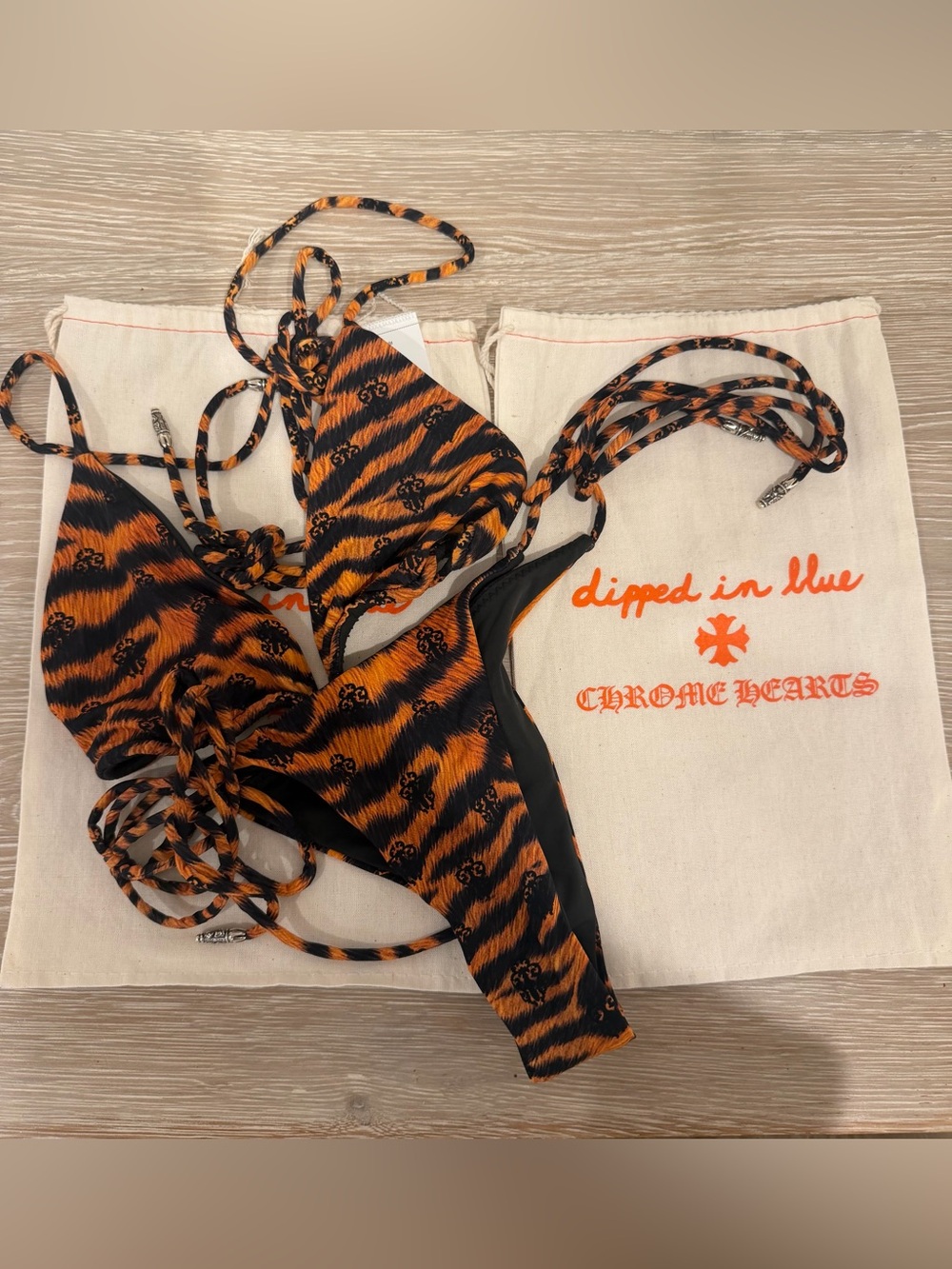 Chrome Hearts x Dipped in Blue - Orange Tiger Triangle Bikini